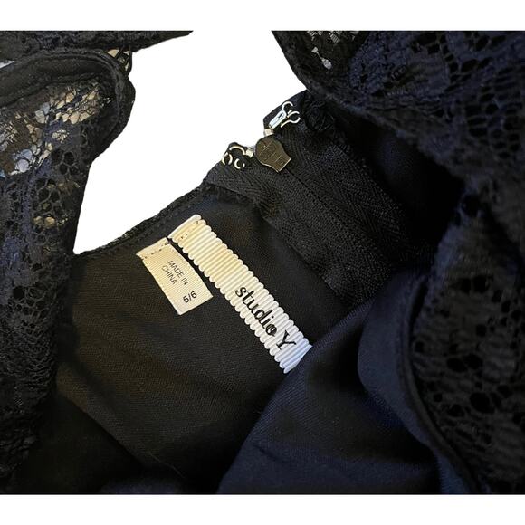 Studio Y DRESS 5/6 Womens Black Lace Top Gray Full Skirt Lined Zip Mob Wife - Picture 5 of 8